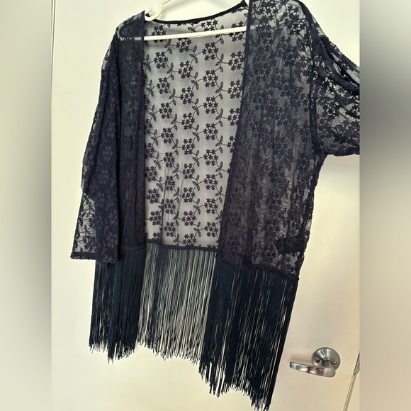 Navy blue lace cardigan with tassels - Picture 4 of 5